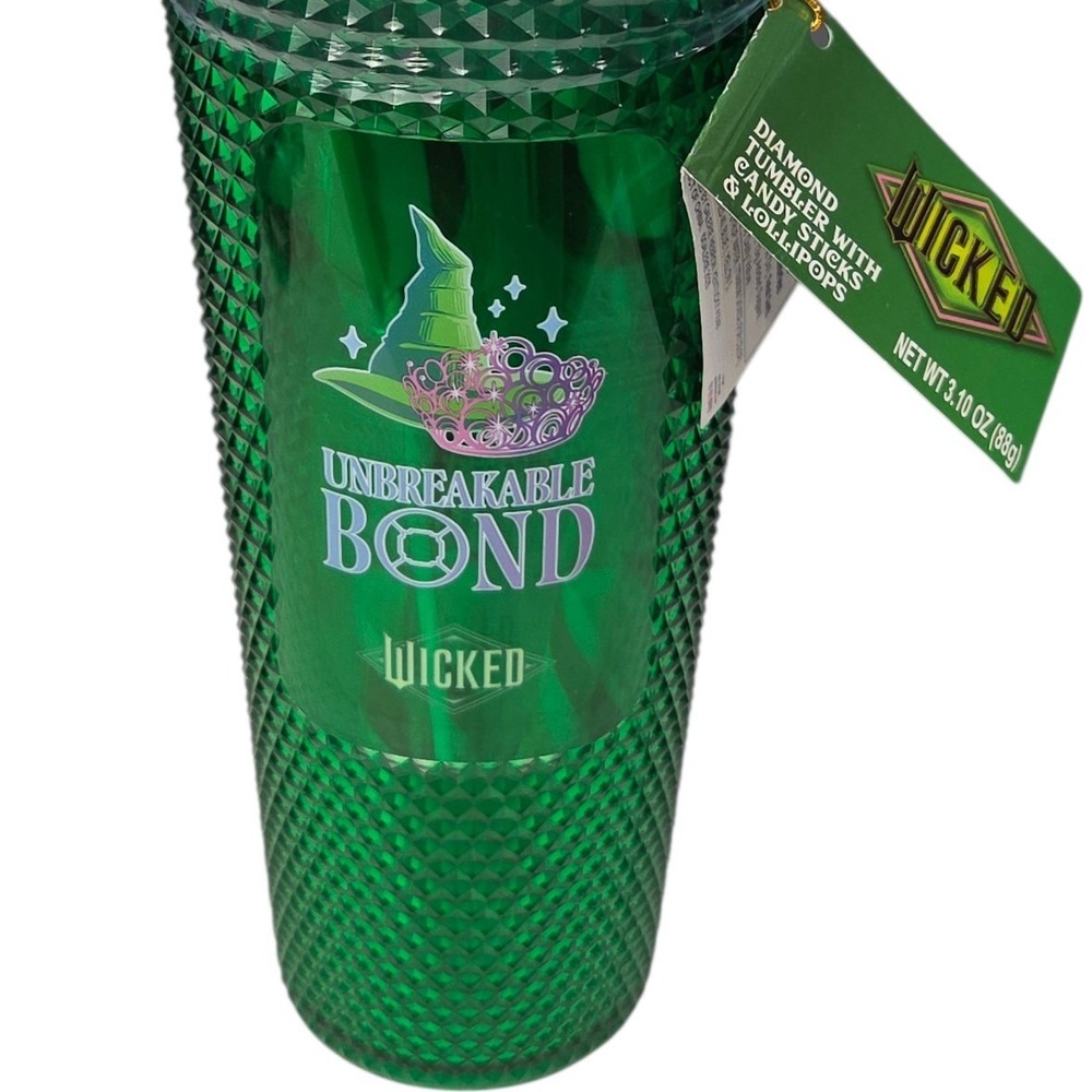 Wicked Diamond Tumbler Cup w/ Straw‎ Green Reusable Cup Candy Sealed 24oz NWT